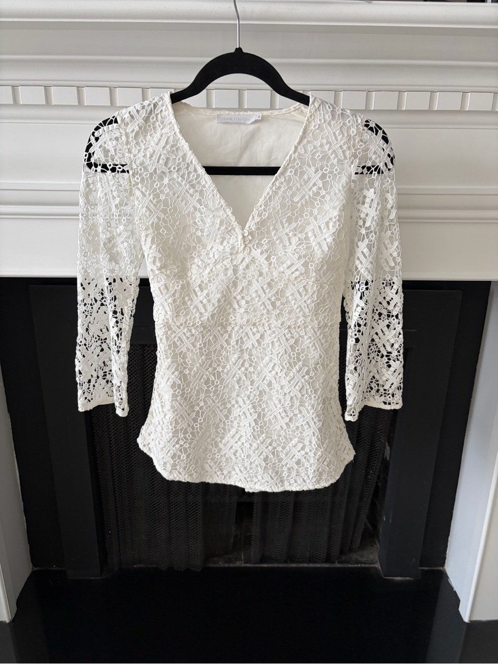 Vintage Anne Fontaine White Lace Tie-Waist Blouse – Size EU 36 / US 4